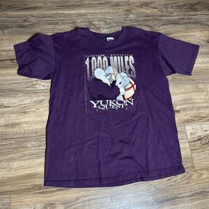Vintage Sled Race Yukon Quest T Mens Size L Brown Y2K Graphic Shirt Alaska 2002